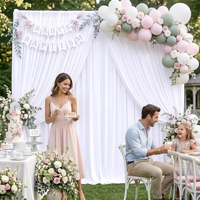 50ft×10ft Wrinkle Free White Backdrop Curtain for Parties, 10 Panels 5×10ft Polyester Photo Backdrop Drapes Wedding Back Drop Cloth for Birthday Baby Shower Photography Background Curtains - Image 9