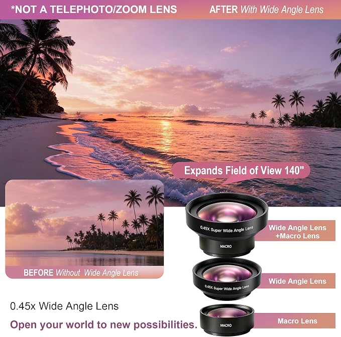 3-in-1 Macro & Wide Angle Lens for iPhone with CPL Filter | 12.5X Macro Detail, 0.45X Wide Angle, Circular Polarizer, 47–52mm Adapter Ring, Versatile Photography Setup - Image 3