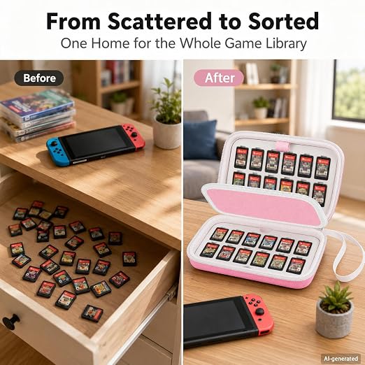 Game Card Case for Nintendo Switch, 72 Games and 144 MicroSD Cards, Pink | Four removable panels and finger grooves make a large collection faster for kids and adults to browse - Image 2