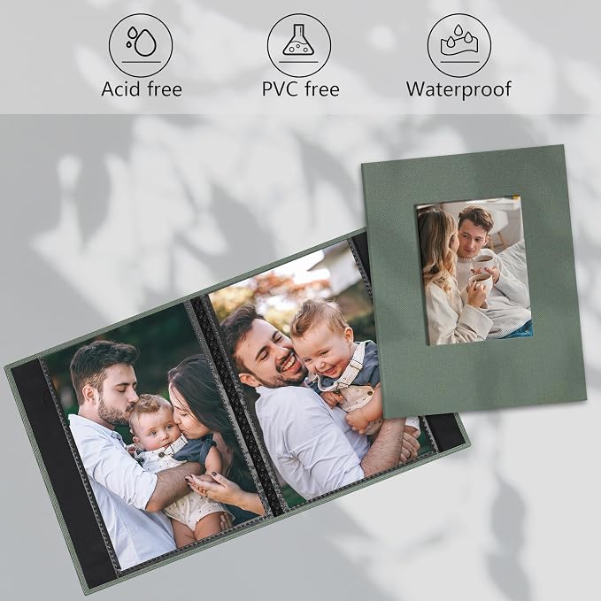 Small 4x6 Photo Album 24 Pockets Linen Cover Gray Green | Linen Cover, Front Window, Portable Mini Picture Book, Travel Wedding Memories - Image 3