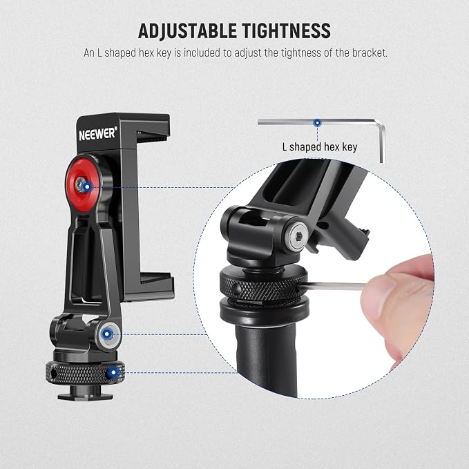 NEEWER Metal Phone Tripod Mount Adapter with Cold Shoe Base, PA001 | 360° Phone Holder, 2 Cold Shoe Mounts for Video Light/Mic, Vlogging, Universal Compatible with iPhone Samsung Huawei - Image 8