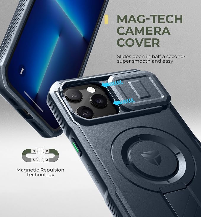 Dexnor for iPhone 13 Pro Max/12 Pro Max Case with Slide Camera Cover & Adjustable Kickstand, Compatible with MagSafe, Rugged Shockproof Bumper Cases Magnetic Protective Cover,6.7 inch,Navy Blue - Image 4
