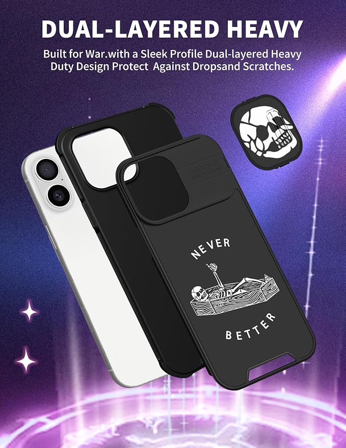 for iPhone 16 Plus Case - Women Men Cute Phone Cover Girly Cool Fancy Unique Aesthetic Design Slide Camera Cover Protective Case for Apple for iPhone 16 Plus,Lying Skuul - Image 5