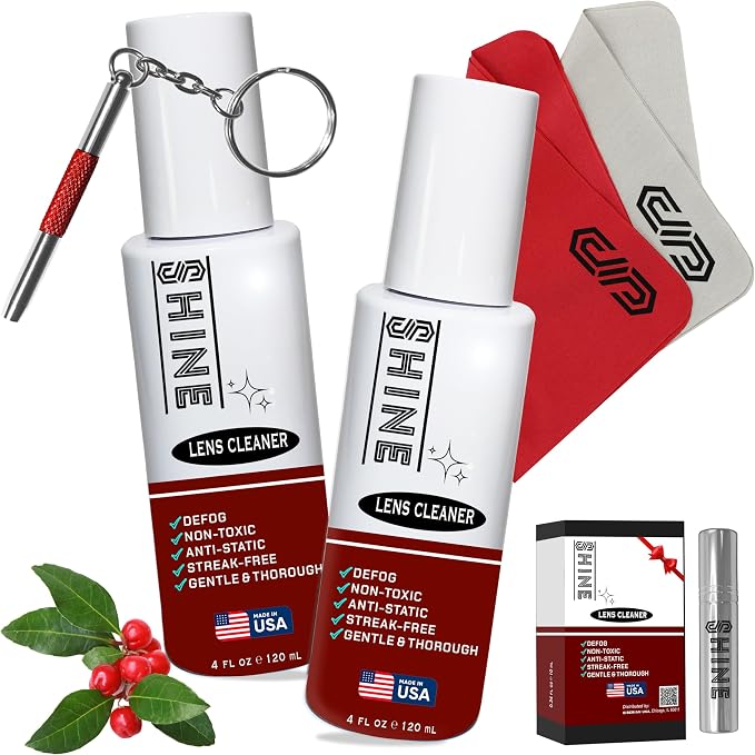Shine Liquid Cleaner (2) x 4oz Spray Powered by SIBERIAN USA, (2) Fabric Clothes, (1) Screwdriver, (1) Travel Bottle for Camera, Devices, Eyewear 250ml by SIBERIANUSA