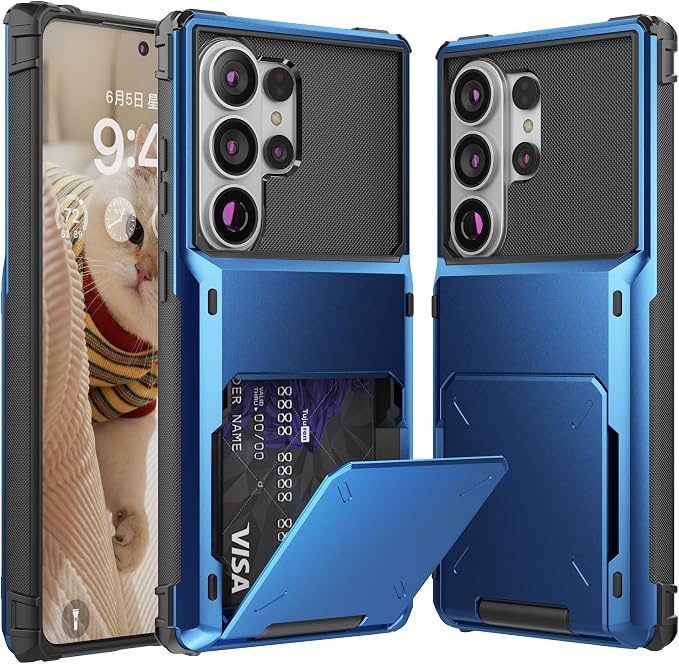 Foluu Wallet Case for Samsung Galaxy S26 Ultra with Card Holder, 5 Credit Hidden Card Slot Flip Cover Dual Layer Protective Hard PC Back & Soft TPU Bumper Case for Galaxy S26 Ultra 2026 (Blue) by Foluu