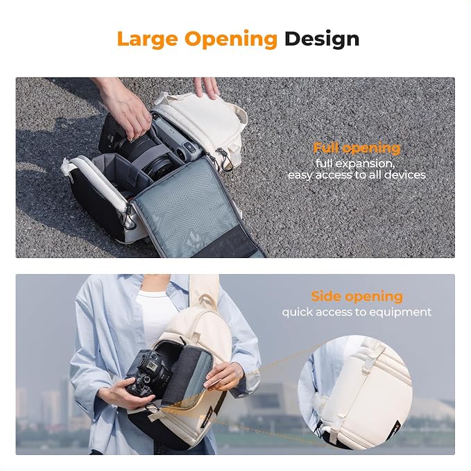 K&F CONCEPT Camera Sling Bag, Compact Crossbody Backpack, 10L | Fits Mirrorless & Small DSLR. Water-Repellent Twill Fabric. 5 Removable Dividers. Adjustable Strap 20.5–39.8 in. BS11 - Image 5