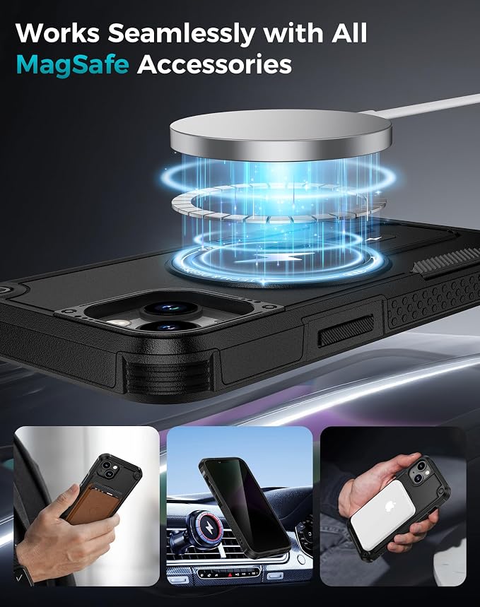Goton 3 in 1 for iPhone 14 Case with Privacy Screen Protector Black | Glass Camera Lens Protector,Compatible for MagSafe,Invisible Kickstand, Shockproof Phone Cover for iPhone14 - Image 6