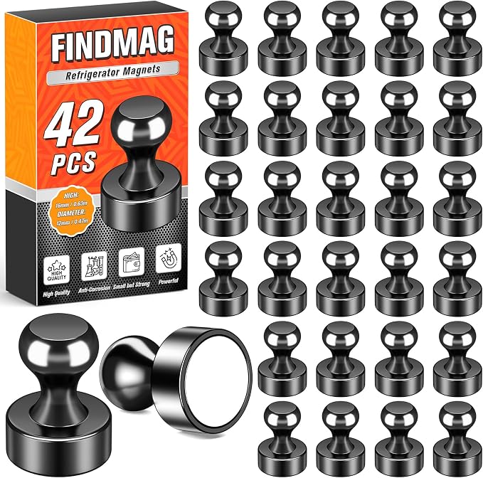 FINDMAG 42 Pack Refrigerator Magnets, Magnets for Fridge, Whiteboard, Black | Strong Fridge Magnets for Pictures, Kitchen, Office, Locker, Accessories Decorative, Easy to Move, Reusable Design by FINDMAG