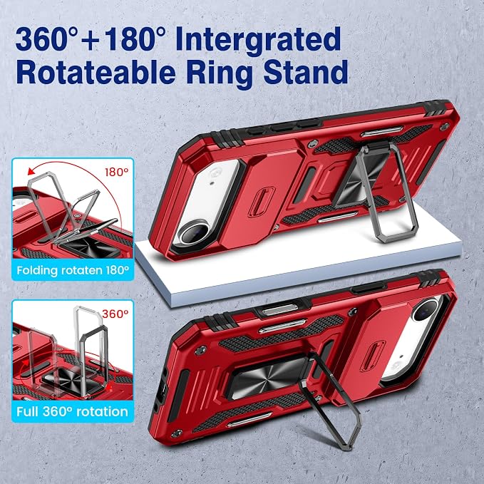 VEGO for iPhone Air Case with Privacy Screen Protector and Kickstand Red | Privacy Tempered Glass Screen Protector & Ring Kickstand Military Grade Heavy Duty Protection Cover for iPhone 17Air - Red - Image 4