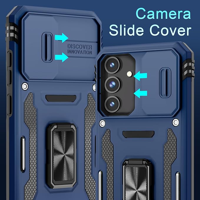 DEERLAMN Case for Samsung Galaxy S25 Plus/S24 Plus 6.7-Inch with Slide Camera Cover+Screen Protector(1 Pack), Rotated Ring Kickstand Military Grade Shockproof Protective Cover-Navy Blue - Image 3