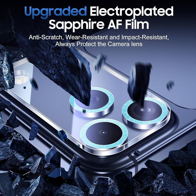 UniqueMe for iPhone 17 Pro Max Camera Lens Protector Glitter Light Blue | 3 Pack,Drop Protection, Case Friendly, 9H Tempered Glass, Camera Cover Screen, Update New Version - Image 3