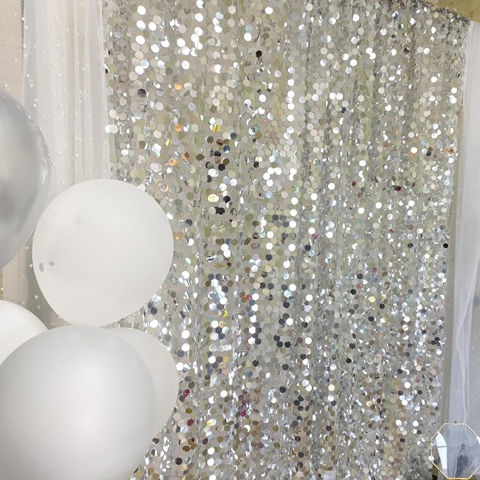 9FTx10FT Silver Sequin Backdrop 1 Panel,18MM Large Payette Sequins Backdrop, Glitter Photobooth Props for Christmas Party Wedding Birthday - Image 3