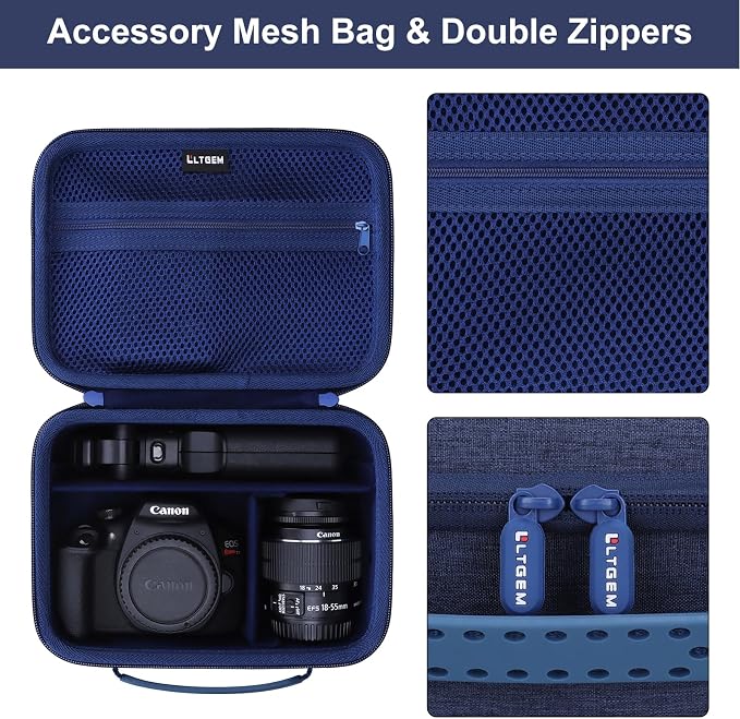 Small Camera Case Bag for Canon EOS Rebel T7/R50//R100 DSLR Camera Navy | Hard Carrying Travel Case for Canon EOS Rebel T7/R50//R100/R6 Mark II/R8/R6 Mark III/R50 V/T6/R10/R5 Mark II DSLR SLR Camera - Image 4