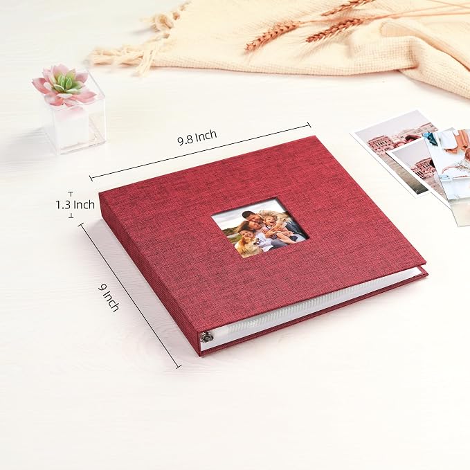 Mublalbum 8x8 Inch 3 Ring DIY Scrapbook Photo Album 40 Pages, Red | 3 Ring Binder Scrapbook, Linen Cover, 20 Plastic Sleeves 40 Pages, Memory Book for Wedding, Baby, Family, DIY Projects - Image 2