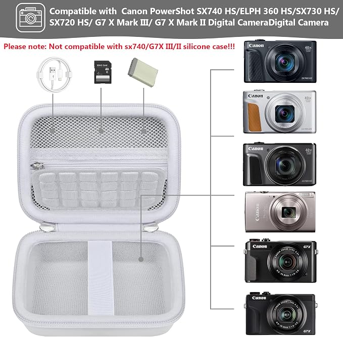 Carrying Case for Canon PowerShot SX740 HS, SX730 HS Camera, White | SX720 HS, SX620 HS, G7 X Mark III, G7 X Mark II Digital Camera, Storage Holder Travel Bag with Mesh Pocket for Battery Pack - Image 2