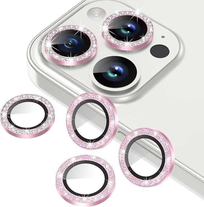 AGVEE 3+3 6 Pack for iPhone 15 Pro & Max Camera Lens Protector Cover | Individual Bling Diamond & Bling Glitter Sparkle Cute Gem Metal Ring, 9H Tempered HD Glass by AGVEE
