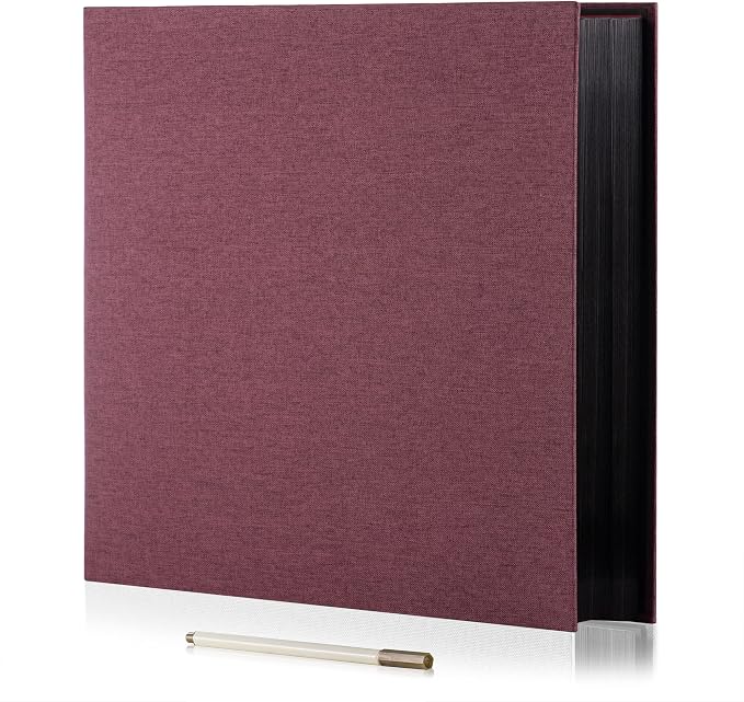 Large Photo Album Self Adhesive 4x6 8x10 10x12 13"x12.6" Scrapbook Album 12.6"x11" Inch 60 Black Sticky Pages Linen Cover Magnetic Photo Album with A Metallic Pen and DIY Stickers(Purple) by HoneyTolly