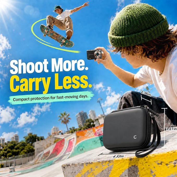 Comecase Camera Case for Kodak PIXPRO FZ55/FZ45, 2 SD Card Slots, Jet Black | Hard EVA Shell, Padded Divider and 2 SD Card Slots Organize a Compact Camera, Charger and Cable for Travel. Case Only. - Image 9