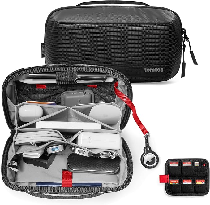 tomtoc Electronic Organizer Accessory Pouch for MacBook Charger, Cables, Power Bank, Hard Drive, Cords, Water-resistant Storage Bag with Removable Card Slots for USB Adapter, Memory Card, Black by tomtoc