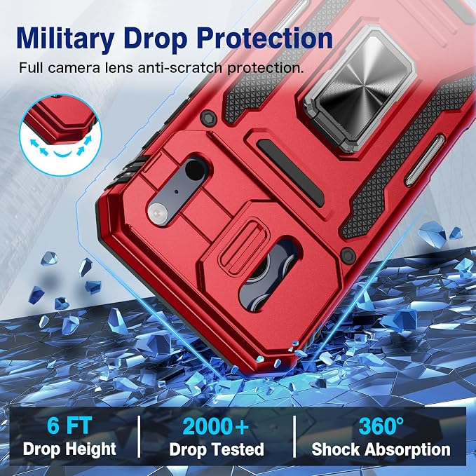 VEGO for iPhone 17 Pro Max Case with Slide Camera Cover and Kickstand Red | Privacy Tempered Glass Screen Protector & Ring Kickstand Military Grade Protection Cover for iPhone 17 ProMax - Red - Image 6