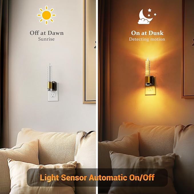 JandCase Night Light, Flameless Candle Amber Night Lights Plug into Wall | Auto On/Off Light Sensor LED Crystal Dimmable Nightlight, 0-100LM Decorative nite Light for Adults Bathroom Hallway, 1Pack - Image 2