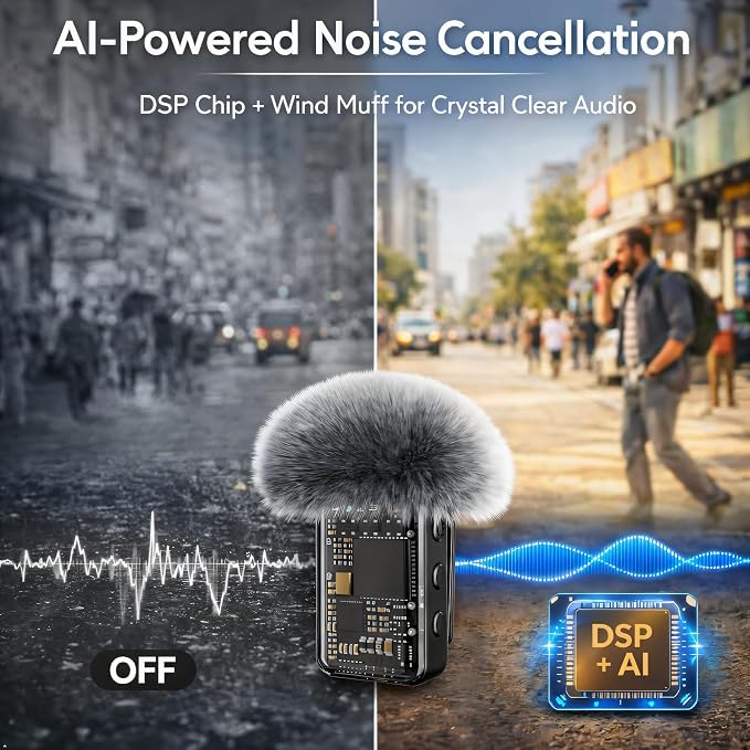 Mini Wireless Lavalier Microphone Noise Cancelling for iPhone,Android Lapel Mic with Charging Case Clip on Microphone Wireless Microphone for Vlogging, YouTube, TikTok Content Creator, Video Recording - Image 2