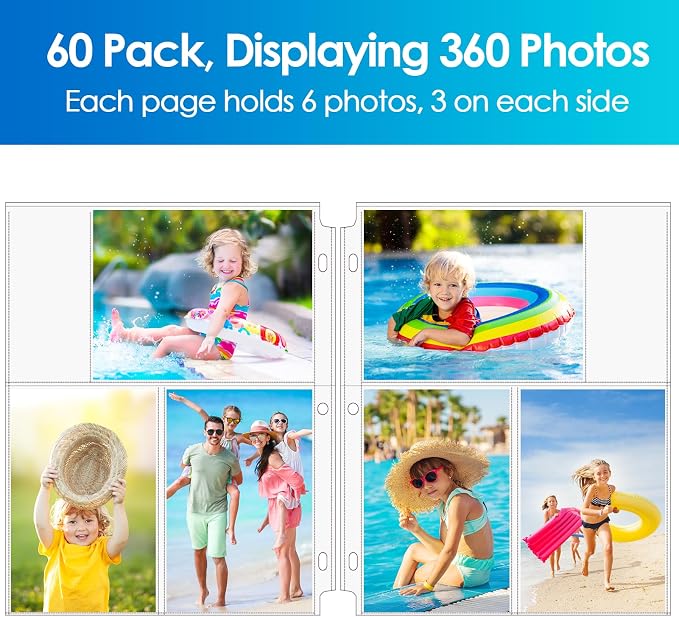 MaxGear 60 Pack 4x6 Photo Sleeves for 3 Ring Binder (360 Pictures),3 Pocket | Heavy-Duty Archival Page Protectors, Clear Photo Album Refill Pages, Plastic Postcard Sleeves, Recipe Card Binder Inserts - Image 8