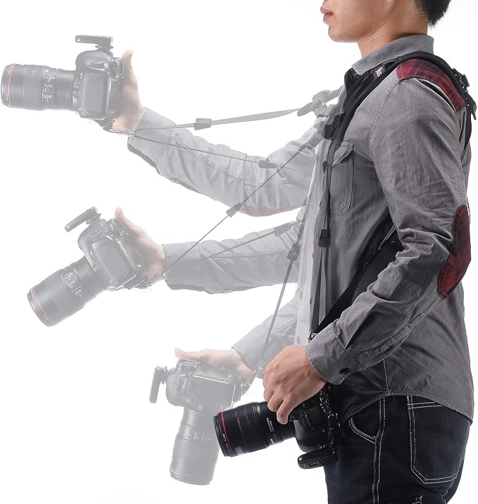 Double Shoulder Camera Strap Harness Quick Release Adjustable Dual Camera Tether Strap for DSLR SLR Camera (focus) - Image 3