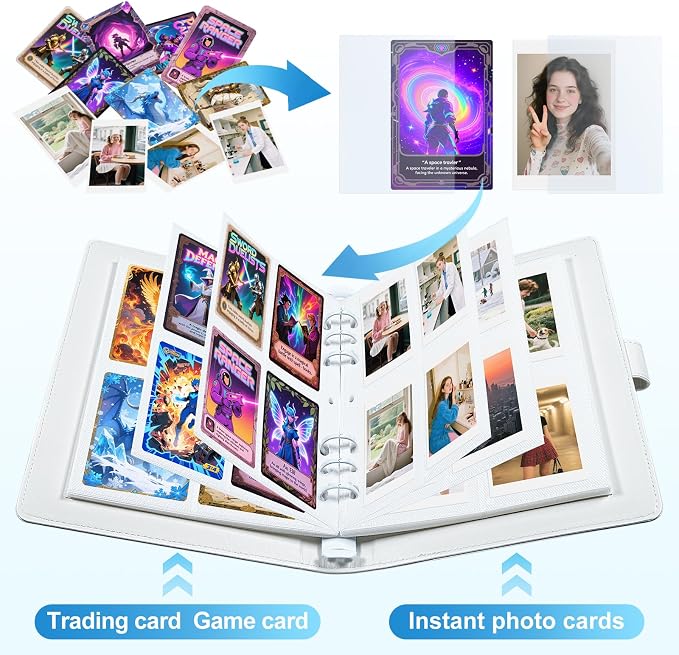 4 Pocket Trading Card Album Holds 200 Cards, 25 Removable Double-Sided Sleeves, Card Binder Compatible with Baseball, Sports, TCG & Game Cards, Collection Storage (White) - Image 2