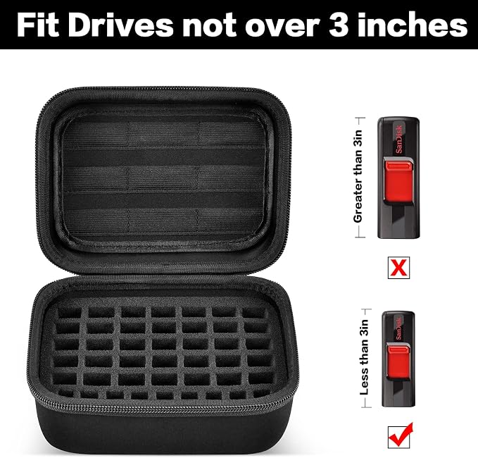 Comecase USB Flash Drive Case, Holds 44 USB Drives and 9 SD Cards | Pre-Cut Foam Fits Mixed Drive Sizes Flash Drive; EVA Shell Protects Data on the Go, Black, Large, Case Only - Image 3
