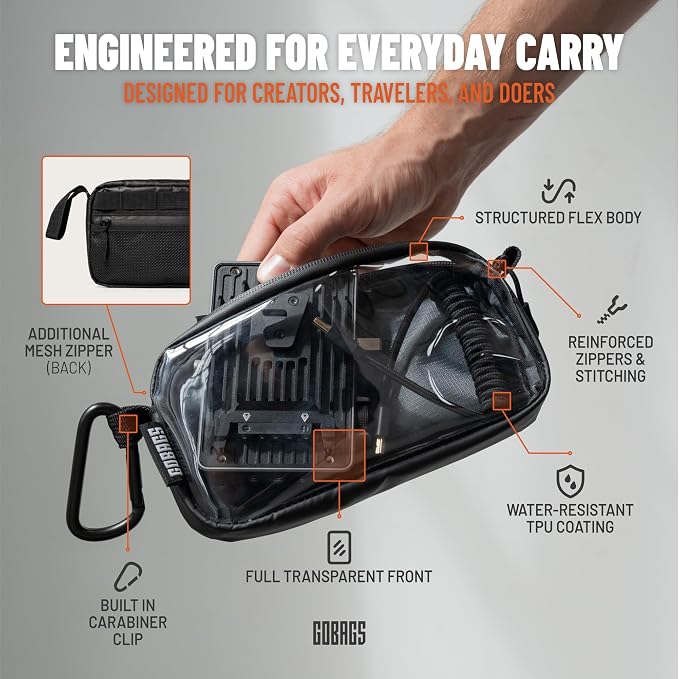 GOBAGS NEO Production Zipper Bags (2-Pack) - Electronics & Camera Accessories Bag - Cable Organizer, Gear Accessory Pouch, Travel Camera Essentials (Extra Small, Black) - Image 2