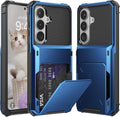 Foluu Wallet Case for Samsung Galaxy S26 with Card Holder, 5 Credit Hidden Card Slot Flip Cover Dual Layer Protective Hard PC Back & Soft TPU Bumper - Stylish Case for Galaxy S26 2026 (Blue) by Foluu