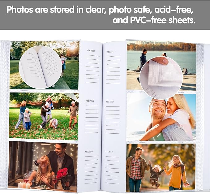 4x6 Photo Album Holds 360 Photos Writing Space, PU Leather, White | Clear Acid-Free Sleeves, Memo Writing Areas, Front Display Window, Baby, Wedding, Travel & Family Picture Keepsakes - Image 4