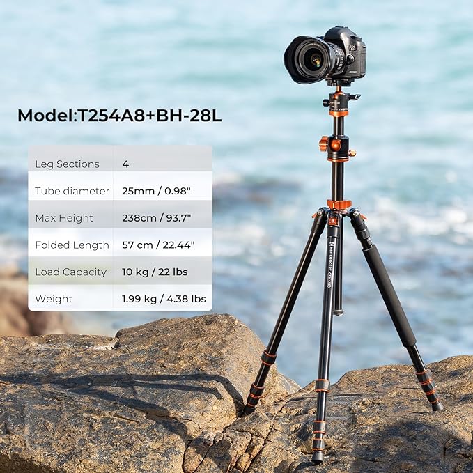 K&F CONCEPT 94 Inch Camera Tripods 4 Section Ultra High Aluminum Professional Detachable Monopod Tripod with 360 Degree Ball Head Quick Release Plate for DSLR SLR Cameras T254A8+BH-28L (SA254T1) - Image 2