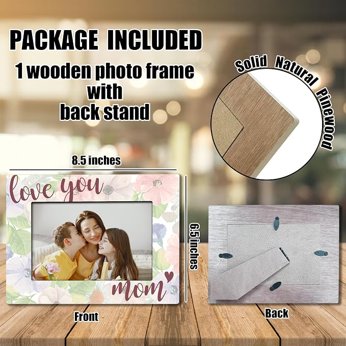 Love You Mom Picture Frame For 4 X 6 Photo With Back Bracket, Rustic Printing Picture Frame For Mom, Desktop Display,Mother Birthday Gifts Mother's Day Decor, Heart-Warming Gifts -D01 - Image 2
