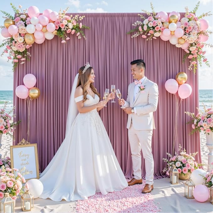 6 Panels Dusty Pink Backdrop Curtain for Parties Wedding Wrinkle Free Pink Photo Curtains Backdrop Drapes Fabric Decoration for Birthday Party Baby Shower 30ft(W) x 10ft(H) - Image 8