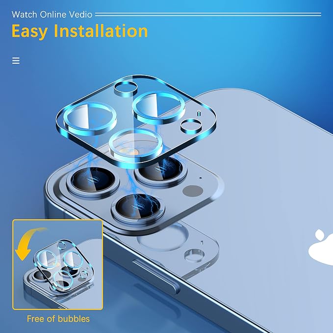 UniqueMe 3 Pack Lens Protector for iPhone 13 Pro/Pro Max 6.1/6.7"-Blue | Tempered Glass, Case Friendly, New version, Scratch-Resistant, Easy Installation, Blue - Image 4