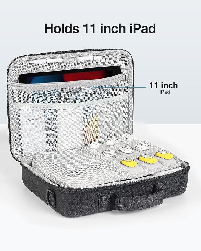 Luxtude Electronic Organizer Travel Case Large, Hard Case for Electronics, EVA Tech Organizers, Travel Cable Bag with Shoulder Strap, Charger Organizers Carrying Cases for iPad(Up to 11’’) - Image 3