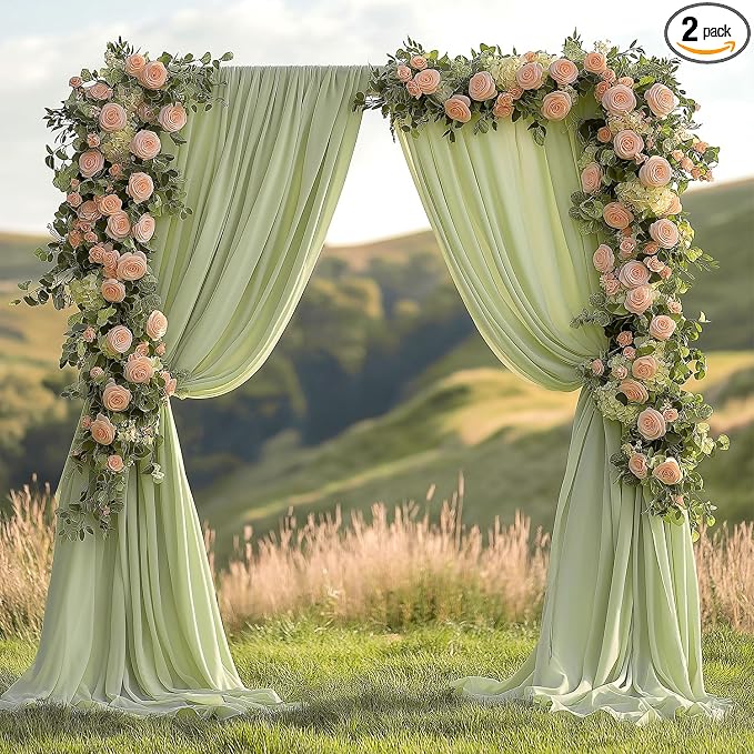 ESGOTBME 30x10ft Wrinkle Free Sage Green Backdrop Curtain for Parties Soft Fabric Drapes Wedding Curtain Backdrop for Birthday Party Decorations Background for Photography 5x10ft, 6 Panels by ESGOTBME
