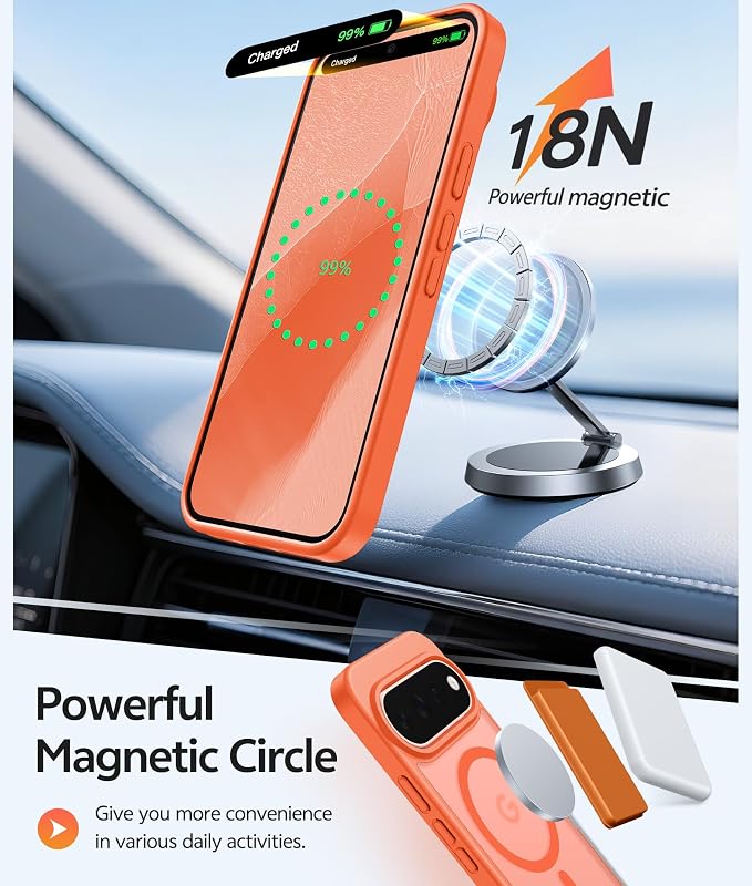 FNTCASE for Google Pixel 11 Pro Case / Pixel 11 Case, with Screen Protector | Fit for Magsafe, Translucent Matte, 14FT Military Grade Drop Protection, Shockproof Protective Phone Cover, Orange - Image 3