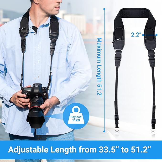 JJC DSLR Camera Neck Strap, Neoprene Strap for Canon Nikon Sony w/Pockets | Shoulder Strap with Quick Release, Adjustable, for Canon Rebel T7 EOS R50 R6 R5 5D 6D Nikon D850 D7500 D5600 D3500 - Image 4