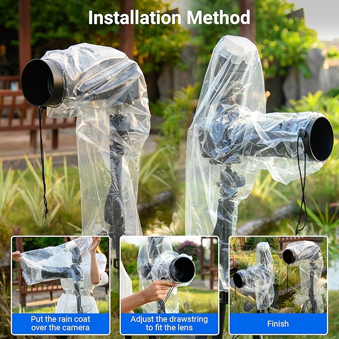 1+1 Clear Camera Rain Cover w/Without Flash for Camera + Lens up to 18" | Waterproof,PE Material,Dust-Proof,for EOS 4000D 90D 80D 77D 70D 6D Rebel T8i T7i T7 T6i T6 D800 D7500 D7200 D5600 D3500 A7RVI - Image 5