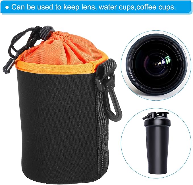 PATIKIL Camera Lens Bag, 2 Pcs 3.3" ID x 5.5" H Cylindrical Drawstring Lens Pouch with Thick Protective Neoprene, Lens Case for DSLR Camera Lens, Water Coffee Cups Black, Orange - Image 6