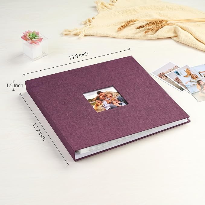 Mublalbum 12x12 Inch 3 Ring DIY Scrapbook Photo Album 80 Pages, Purple | 3 Ring Binder Scrapbook, Linen Cover, 40 Plastic Sleeves 80 Pages, Memory Book for Wedding, Baby, Family, DIY Projects - Image 2