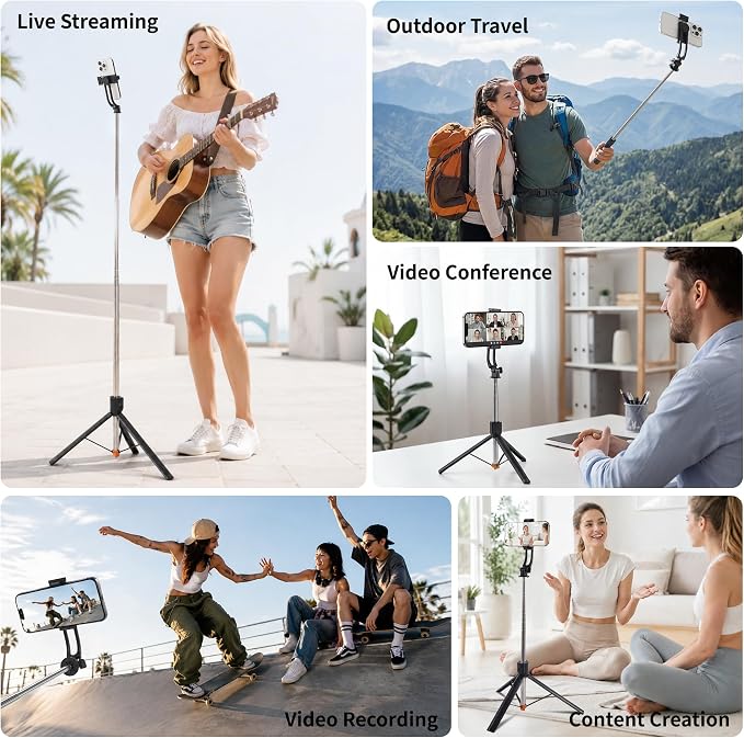 67" Phone Tripod Selfie Stick for iPhone & Android with Wireless Remote | Extendable Cell Phone Stand Lightweight Travel Tripod Phone Holder for Video Recording, Live Streaming, Photography - Image 5