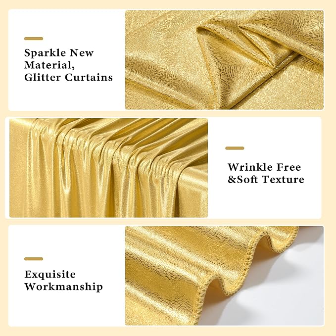 Outpain 10x10ft Gold Sequin Backdrop Curtains, Wrinkle Free Glitter Backdrop Drapes for Wedding Parties Photography Stage Decor, Non-Shedding 2 Panels Set (5x10ft Each) - Image 4