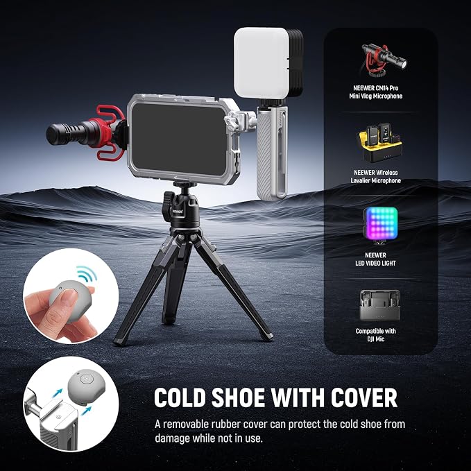 NEEWER Quick Release Side Handle with Detachable Bluetooth Shutter, Anti Off Cold Shoe, 360° Rotation, Compatible with iPhone 16 Pro 16 Pro Max S25 Ultra Phone Cage Accessories, Silver + Gray, PA045E - Image 4