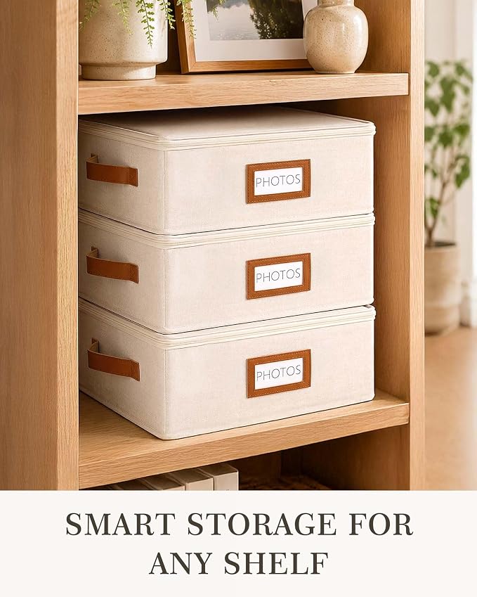 FANGSUN Photo Storage Box, Photo Organizer for 2000 4x6 Pictures, Memory | Linen Fabric, 8 Inner Cases, 23 Labels & 30 Divider Cards, Foldable & Lightweight, with Handle, Wedding & Family Keepsake Box - Image 6