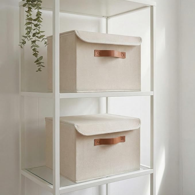 Decorative Linen Storage Boxes with Lids - Large Set of 2 Organizer Bins | The Perfect Container for Home Decor - Safely Store Photos, Documents and Memory Box Keepsakes in Style by ZICOTO