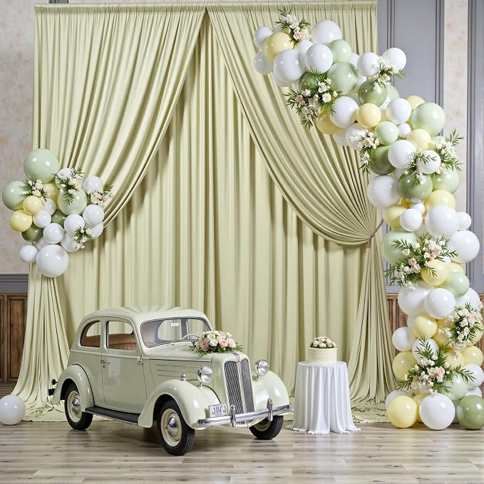 10 ft x 10 ft Wrinkle Free Light Green Backdrop Curtain for Parties, Thick Green Polyester Photo Backdrop Drapes for Baby Shower Wedding Engagement Birthday Party Backdrop Stand,5ft x 10ft 2 Panels - Image 3